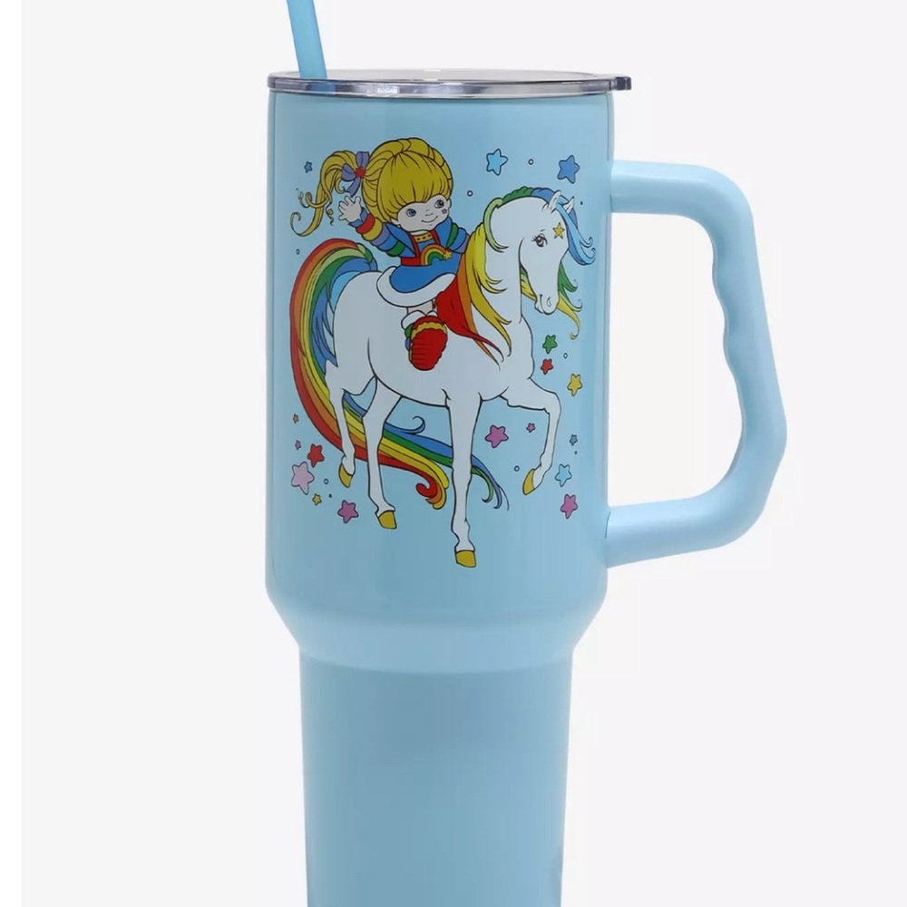 Rainbow Unicorn Blue Tumbler with Straw